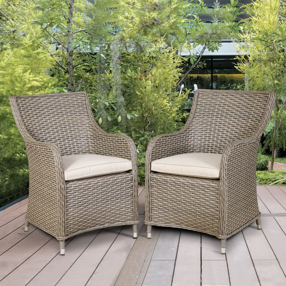 Dellonda Chester Rattan Wicker Garden Dining Chairs with Cushion, Brown - Image 11