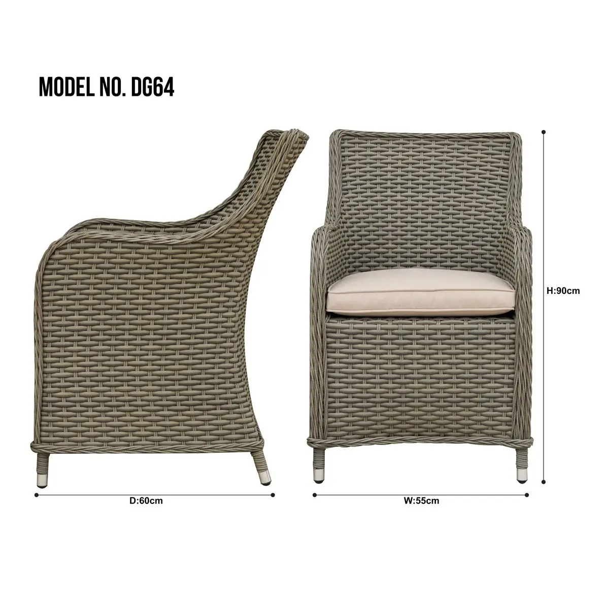 Dellonda Chester Rattan Wicker Garden Dining Chairs with Cushion, Brown - Image 3