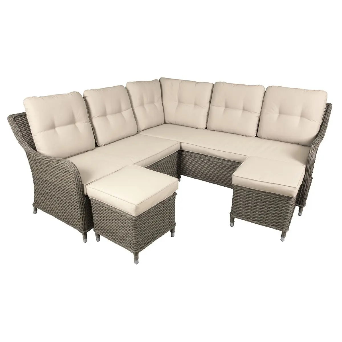 Dellonda Chester Rattan Wicker Outdoor 5 Seat Corner Sofa Set, Brown