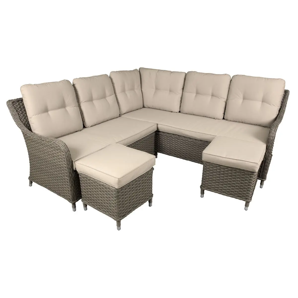 Dellonda Chester Rattan Wicker Outdoor 5 Seat Corner Sofa Set, Brown - Image 2