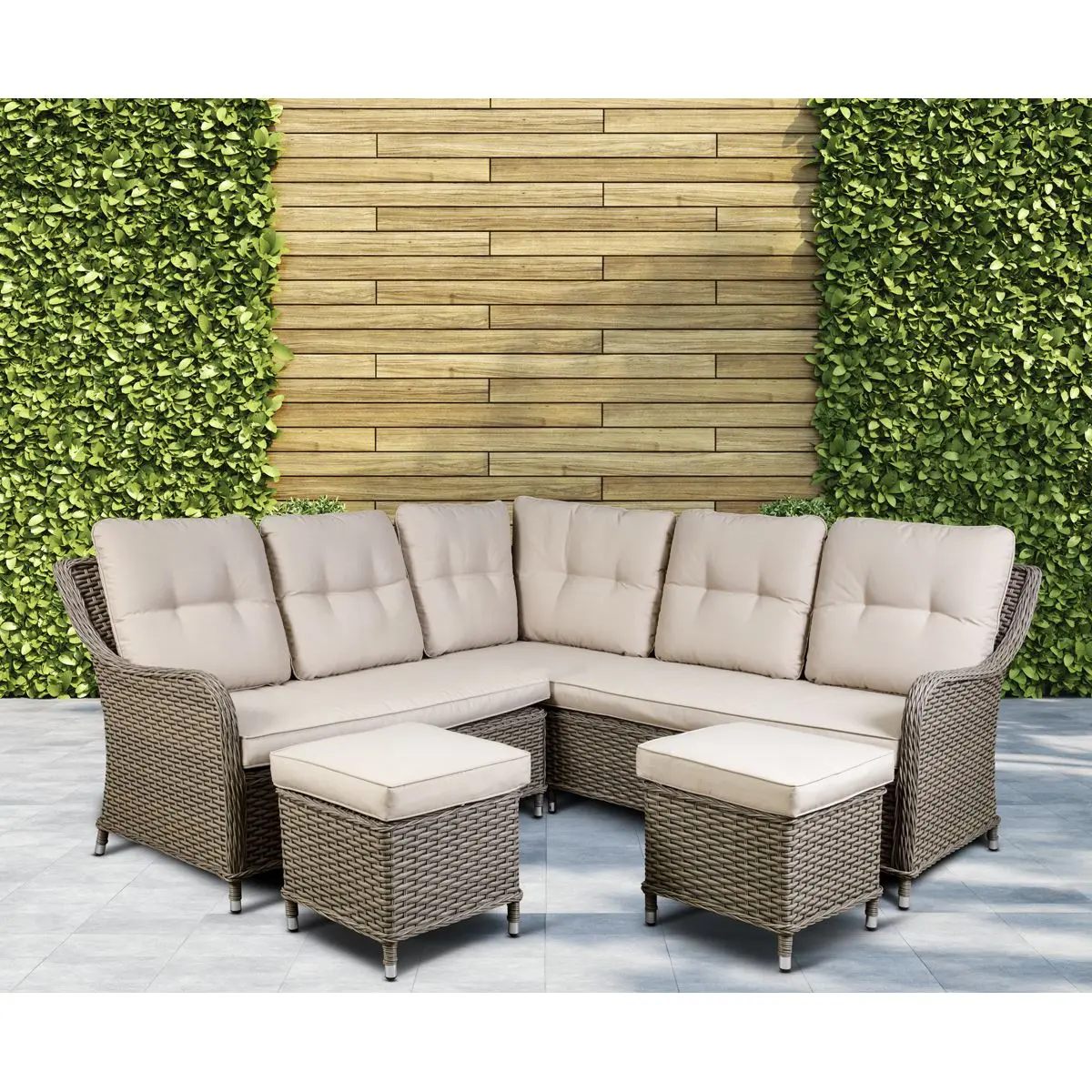 Dellonda Chester Rattan Wicker Outdoor 5 Seat Corner Sofa Set, Brown - Image 5