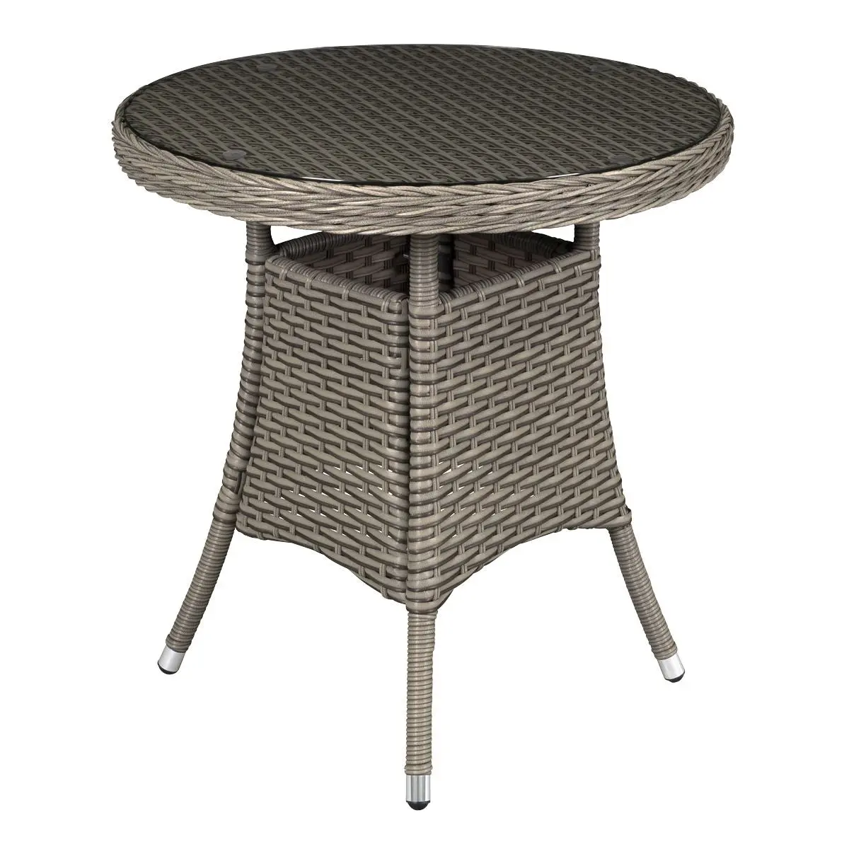 Dellonda Chester Rattan Wicker Outdoor Bistro Table with Tempered Glass Top, Brown