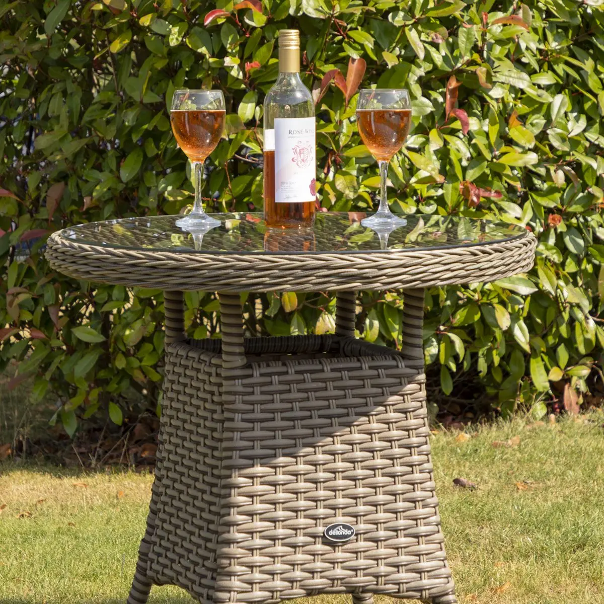 Dellonda Chester Rattan Wicker Outdoor Bistro Table with Tempered Glass Top, Brown - Image 3