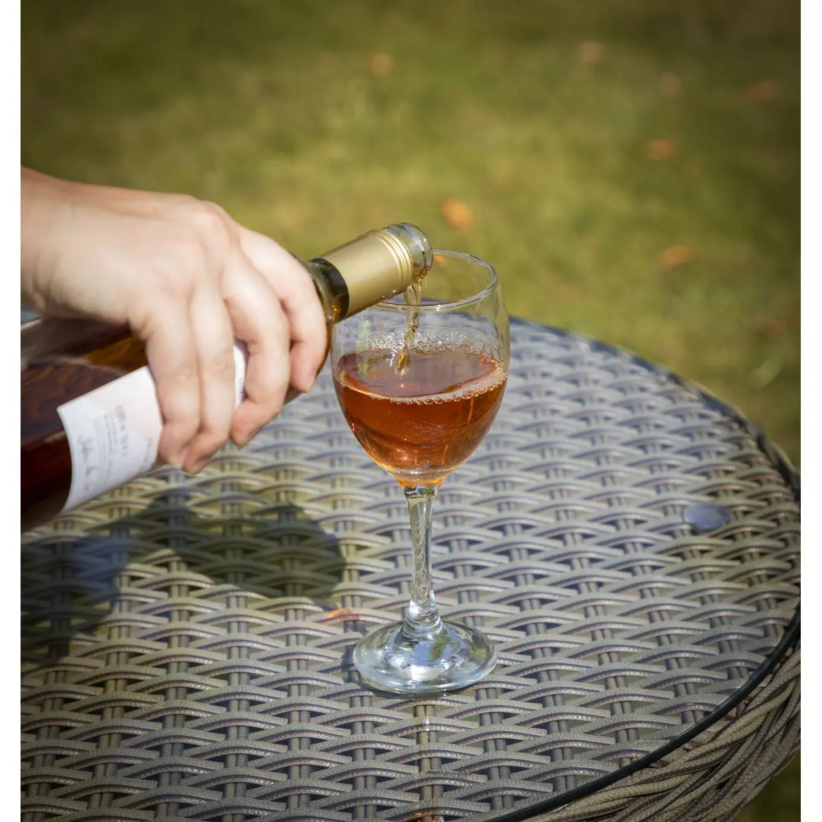 Dellonda Chester Rattan Wicker Outdoor Bistro Table with Tempered Glass Top, Brown - Image 5