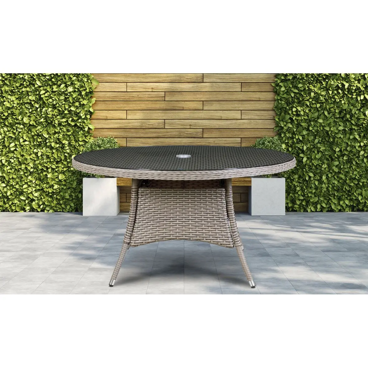 Dellonda Chester Rattan Wicker Outdoor Dining Table with Tempered Glass Top - Image 3