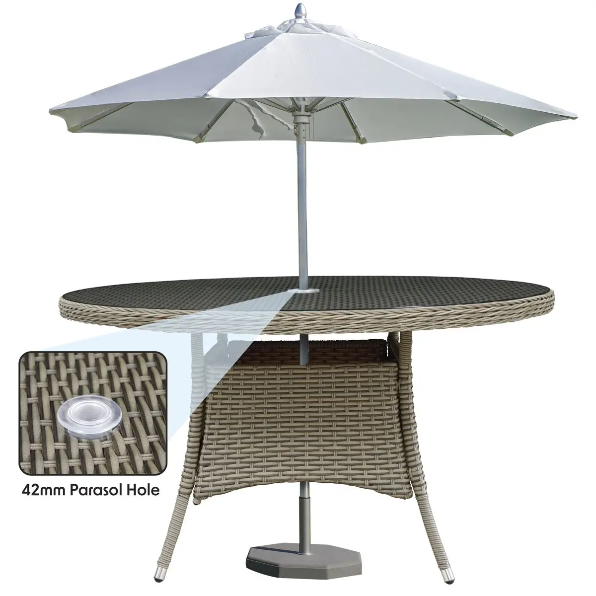 Dellonda Chester Rattan Wicker Outdoor Dining Table with Tempered Glass Top - Image 5