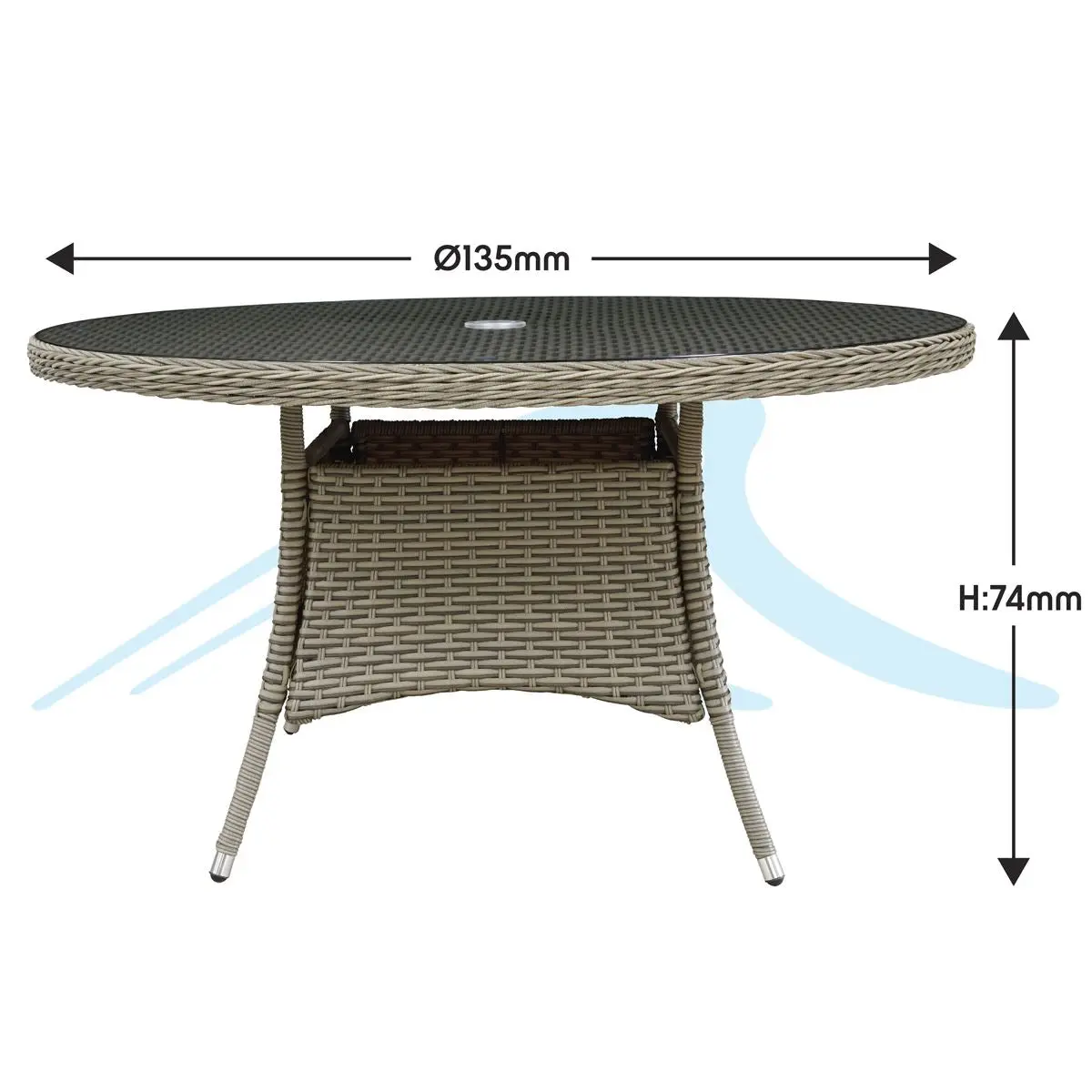 Dellonda Chester Rattan Wicker Outdoor Dining Table with Tempered Glass Top - Image 8