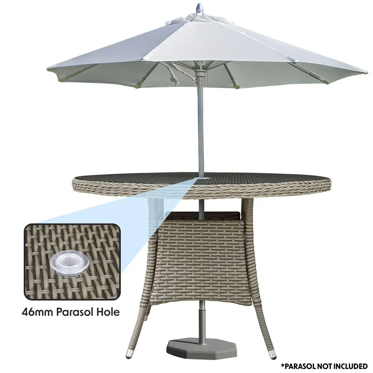 Dellonda Chester Rattan Wicker Outdoor Dining Table with Tempered Glass Top, Brown - Image 4