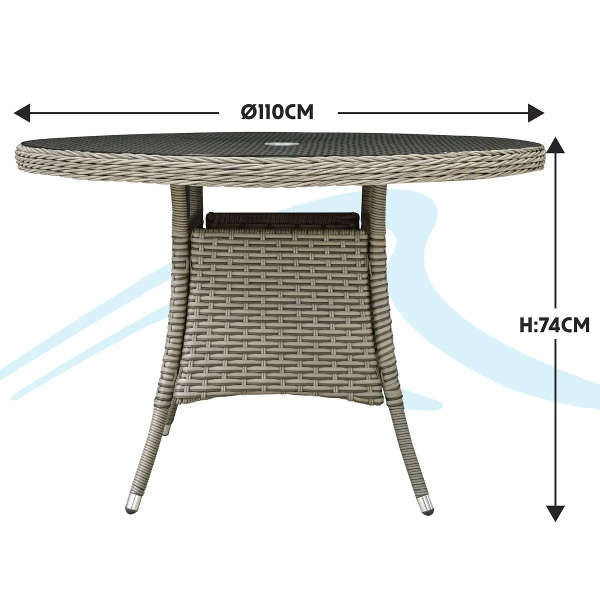 Dellonda Chester Rattan Wicker Outdoor Dining Table with Tempered Glass Top, Brown - Image 6