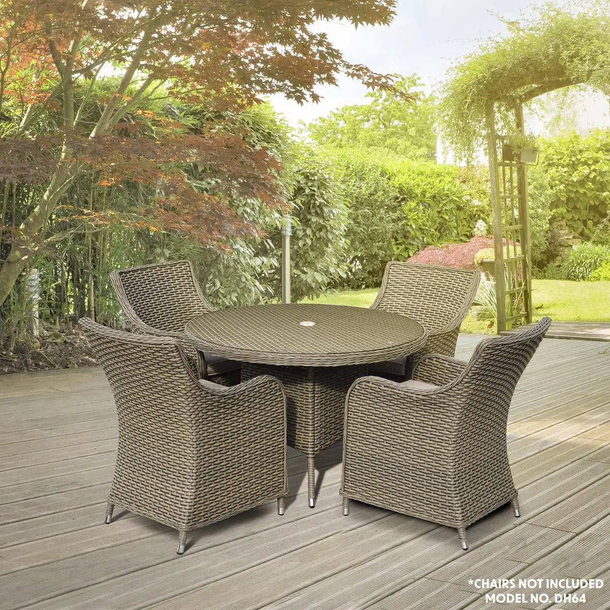 Dellonda Chester Rattan Wicker Outdoor Dining Table with Tempered Glass Top, Brown - Image 7