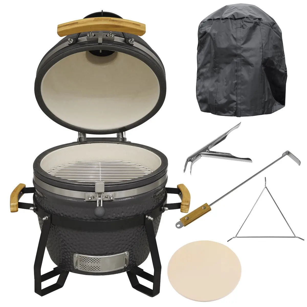 Dellonda Deluxe 16"(40cm) Ceramic Kamado Style BBQ Grill/Oven/Smoker, Includes Cover, Grid Gripper, Heat Deflector