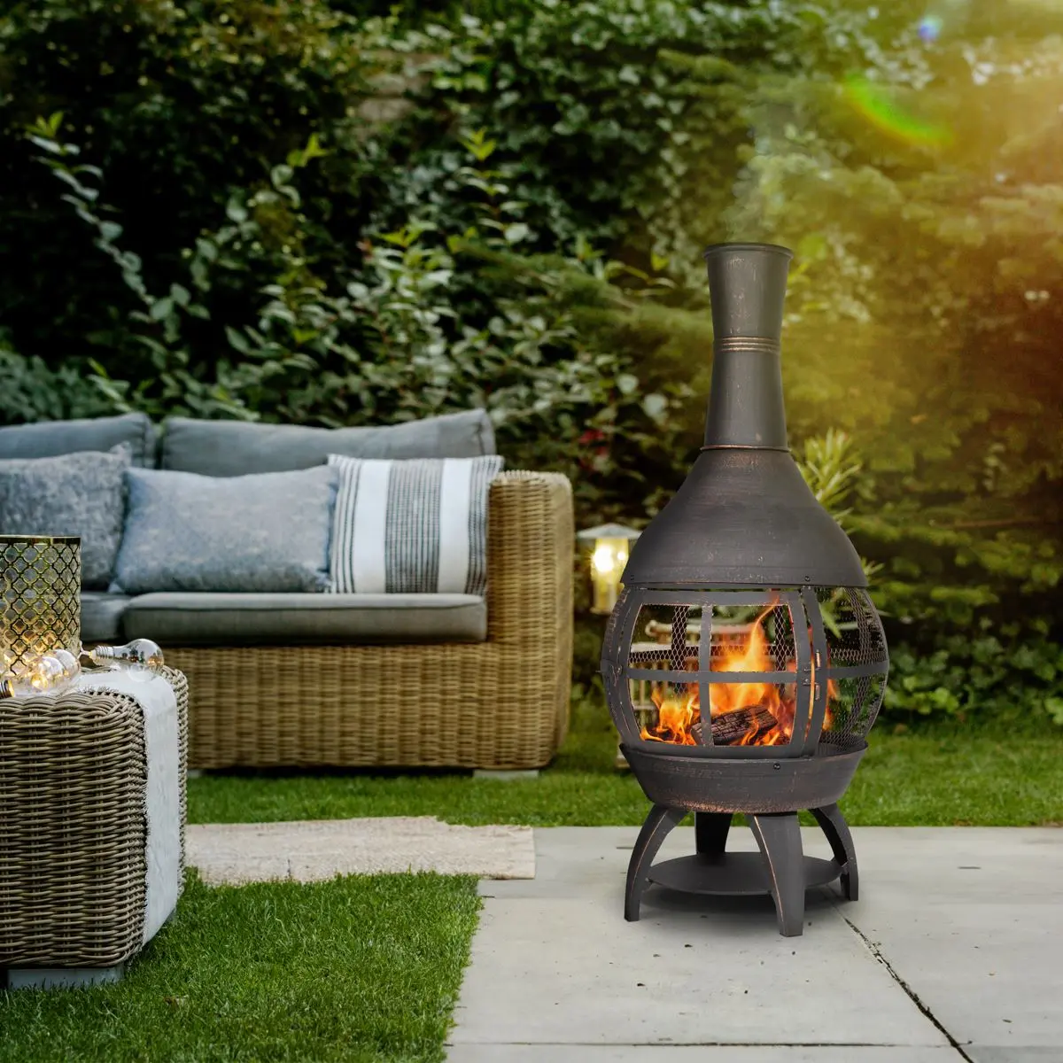 Dellonda Deluxe 360° Chiminea/Fire Pit/Outdoor Heater - Antique Bronze Finish - DG112 - Image 7
