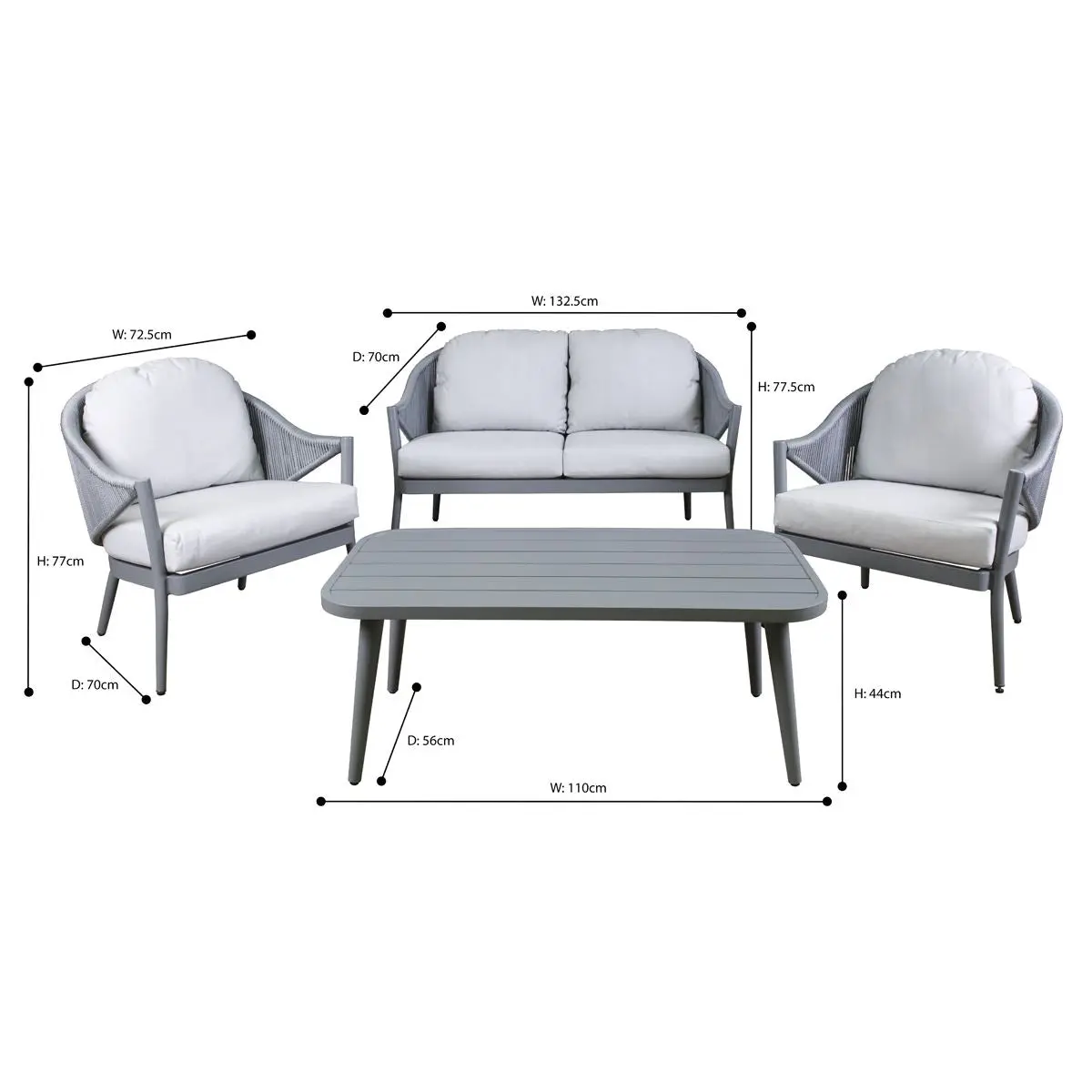 Dellonda Echo 4-Piece Aluminium Outdoor Garden Sofa Arm Chair & Coffee Table Set - Image 4