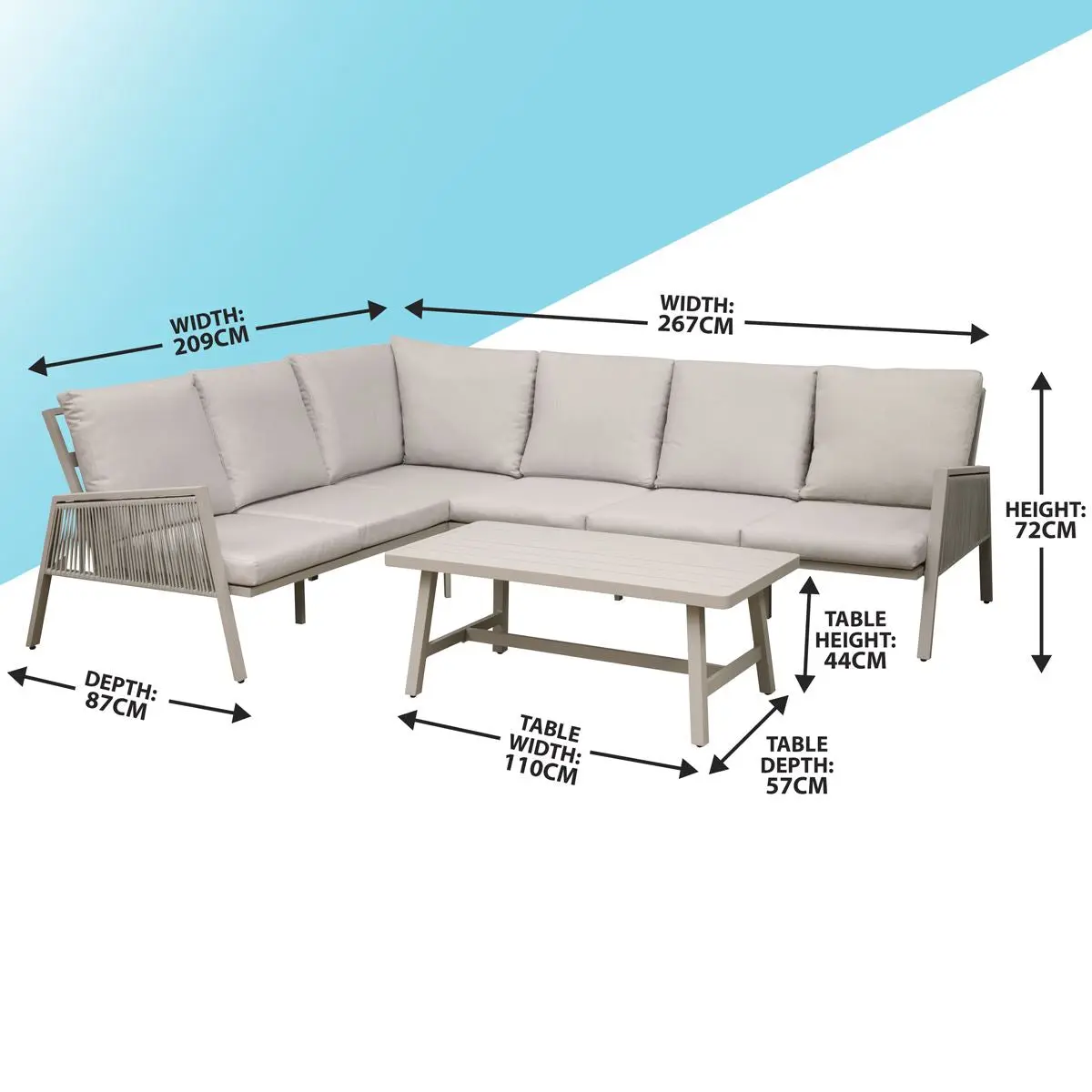 Dellonda Fusion 4-Piece Outdoor Garden Corner Sofa & Coffee Table Set, Aluminium - Image 7