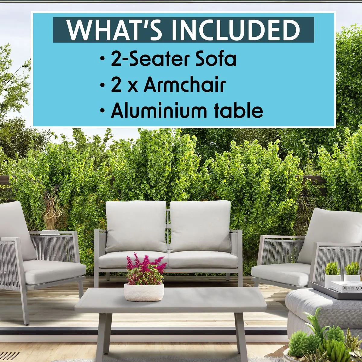 Dellonda Fusion Aluminium 4-Piece Outdoor Sofa, Arm Chairs & Coffee Table Set - Image 7