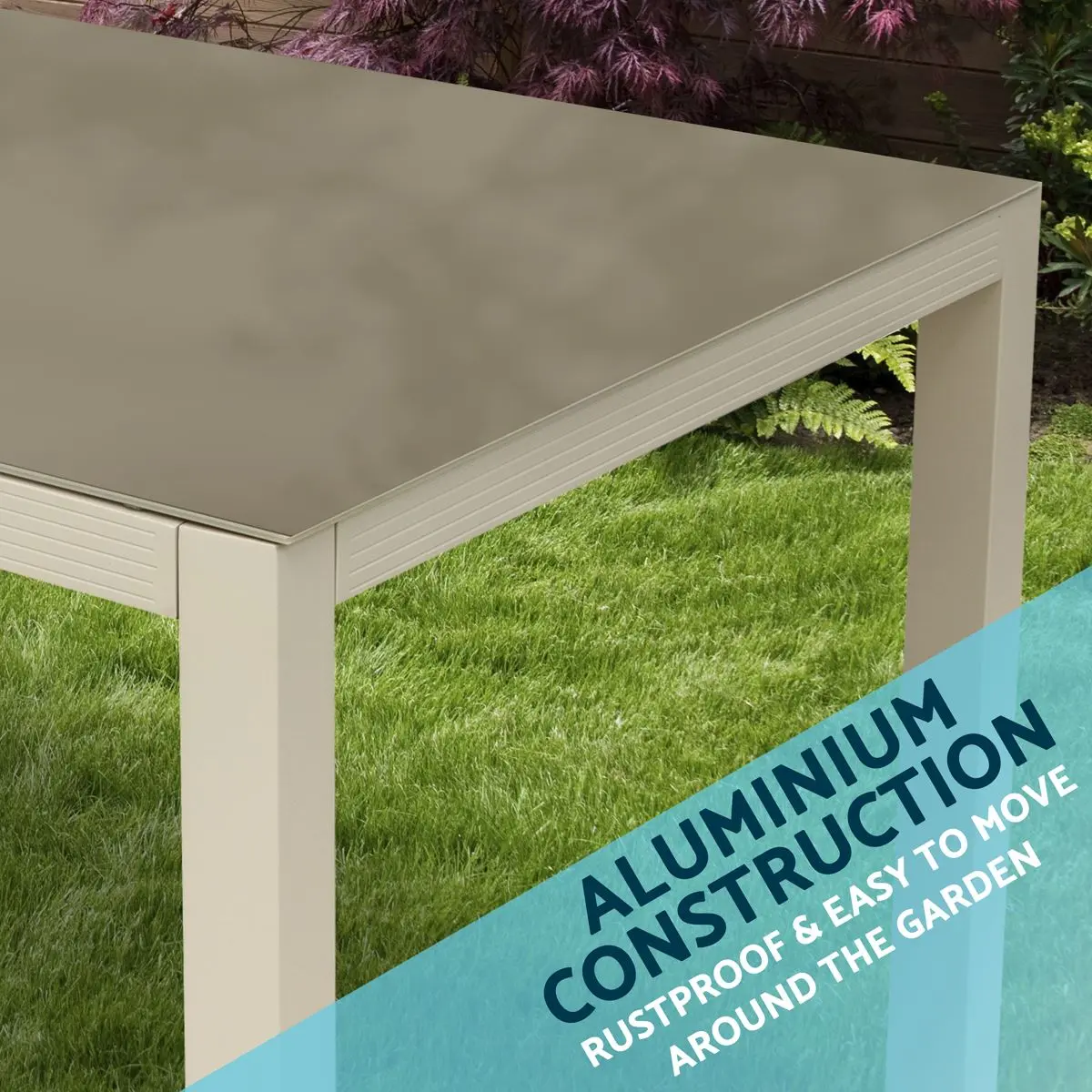 Dellonda Fusion Aluminium Glass Garden Dining Table with Parasol Hole, Light Grey - Image 3