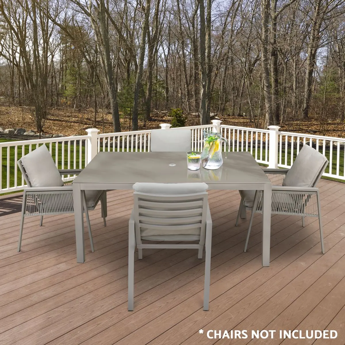Dellonda Fusion Aluminium Glass Garden Dining Table with Parasol Hole, Light Grey - Image 5