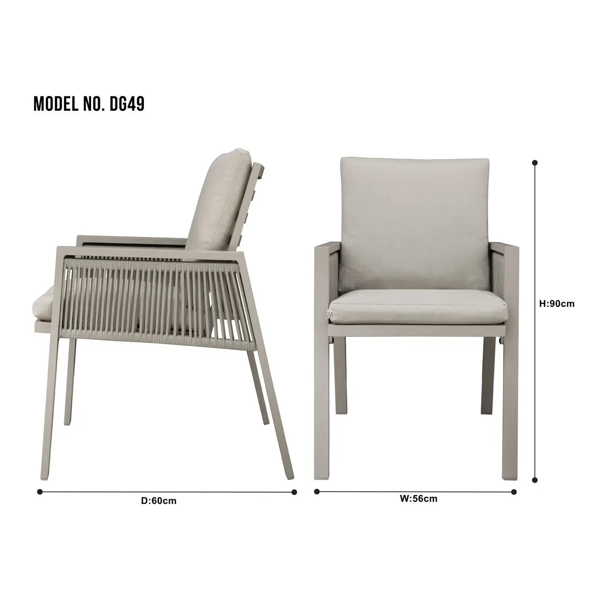 Dellonda Fusion Garden/Patio Aluminium Dining Chair with Armrests, Set of 4, Light Grey - DG50 - Image 4