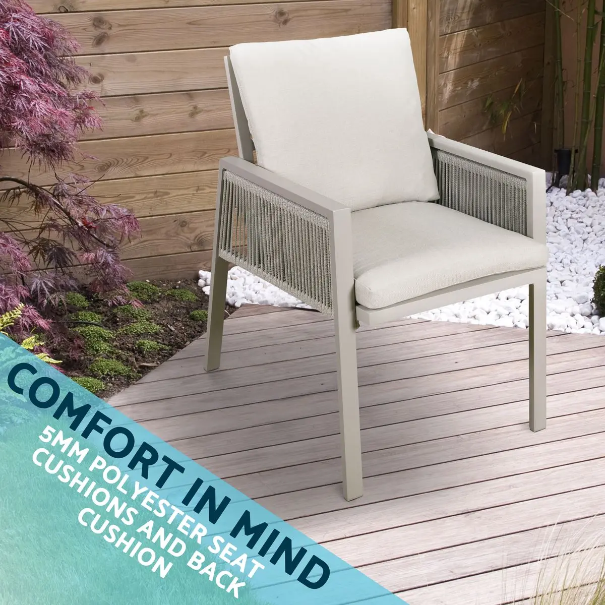 Dellonda Fusion Garden/Patio Aluminium Dining Chair with Armrests, Set of 4, Light Grey - DG50 - Image 7