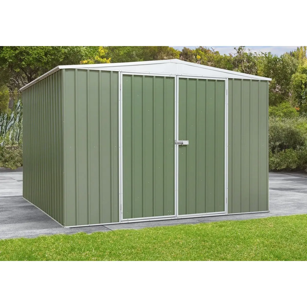 Dellonda Galvanised Steel Metal Garden/Outdoor/Storage Shed, 10FT x 10FT, Apex Style Roof - Green - Image 2