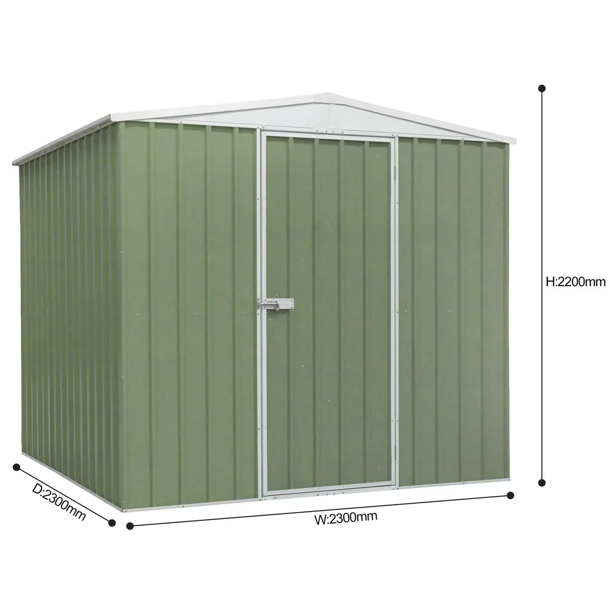Dellonda Galvanised Steel Metal Garden/Outdoor/Storage Shed, 7.5FT x 7.5FT, Apex Style Roof - Green - Image 3