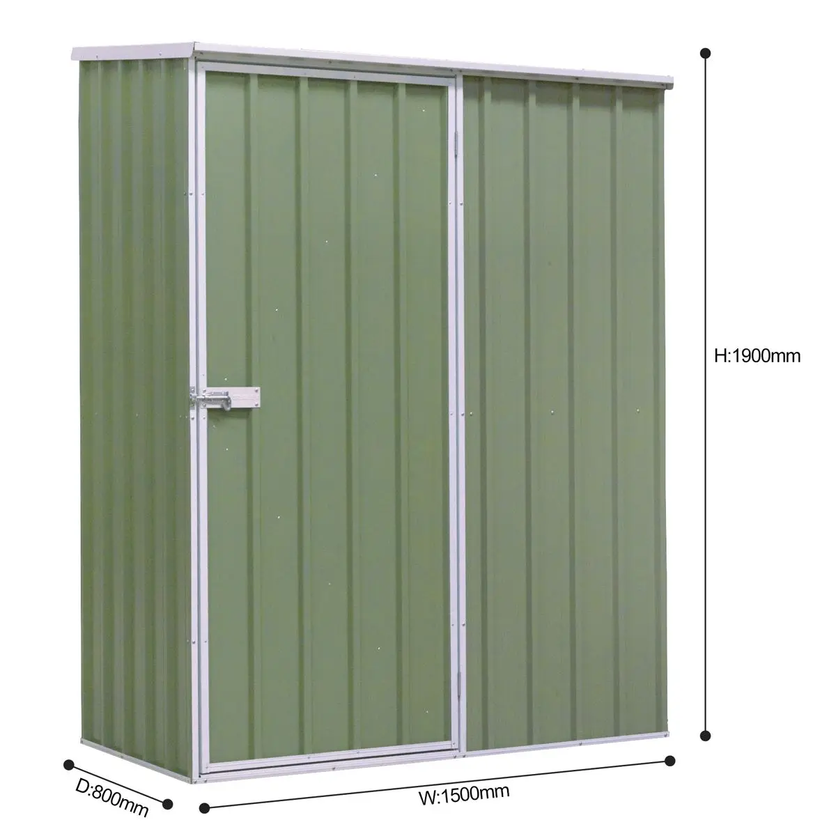 Dellonda Galvanized Steel Garden/Outdoor/Storage Shed, 1.5 x 0.8 x 1.9m, Pent Style Roof - Green - Image 2