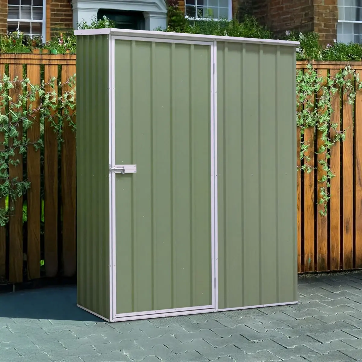 Dellonda Galvanized Steel Garden/Outdoor/Storage Shed, 1.5 x 0.8 x 1.9m, Pent Style Roof - Green - Image 3