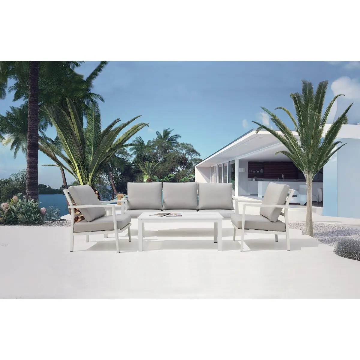 Dellonda Kyoto 4-Piece Aluminium Outdoor Garden Sofa Arm Chair Coffee Table Set - Image 2