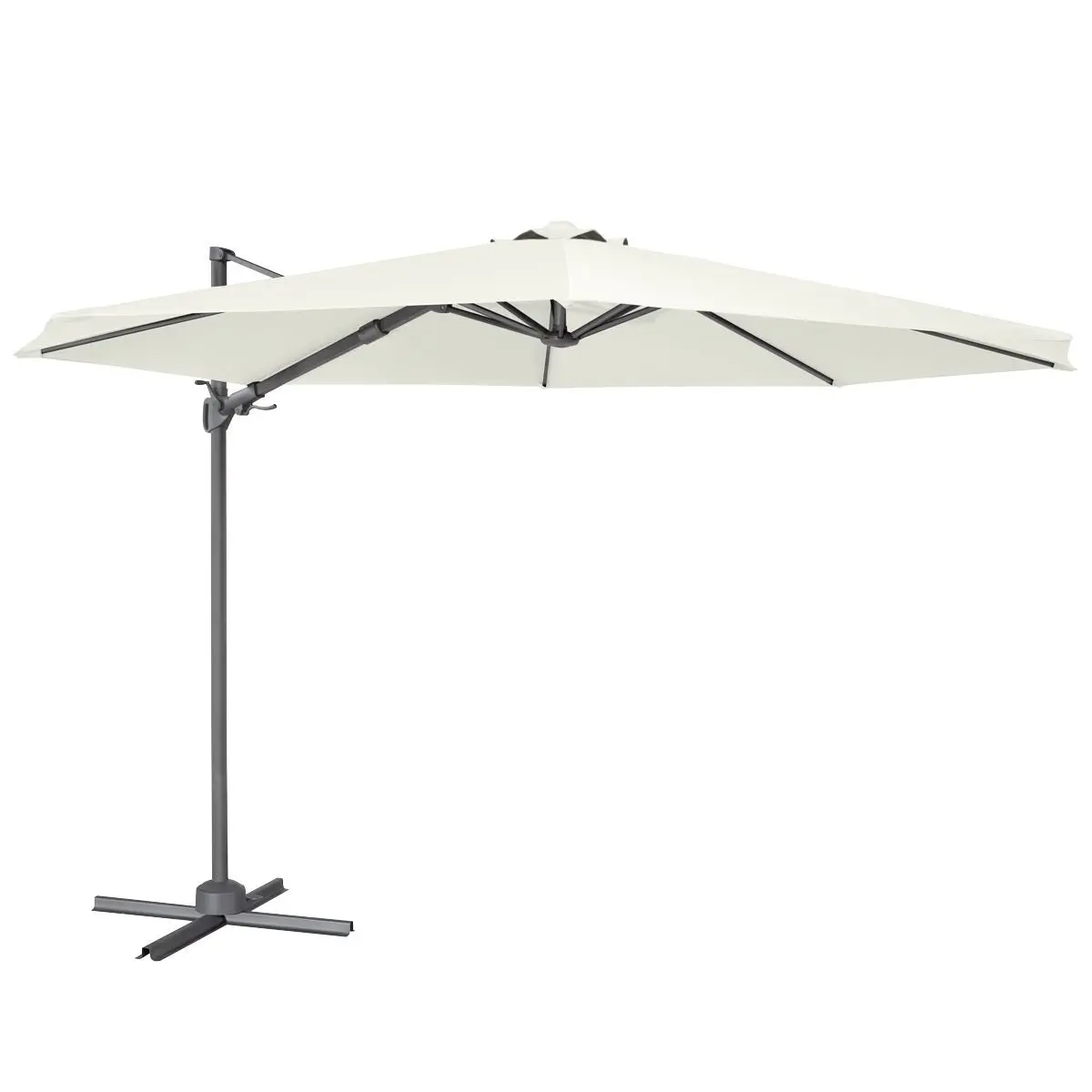 Dellonda Ø3m Garden/Patio Cantilever Parasol/Umbrella with Crank Handle, 360° Rotation, Tilt and Cover, Cream