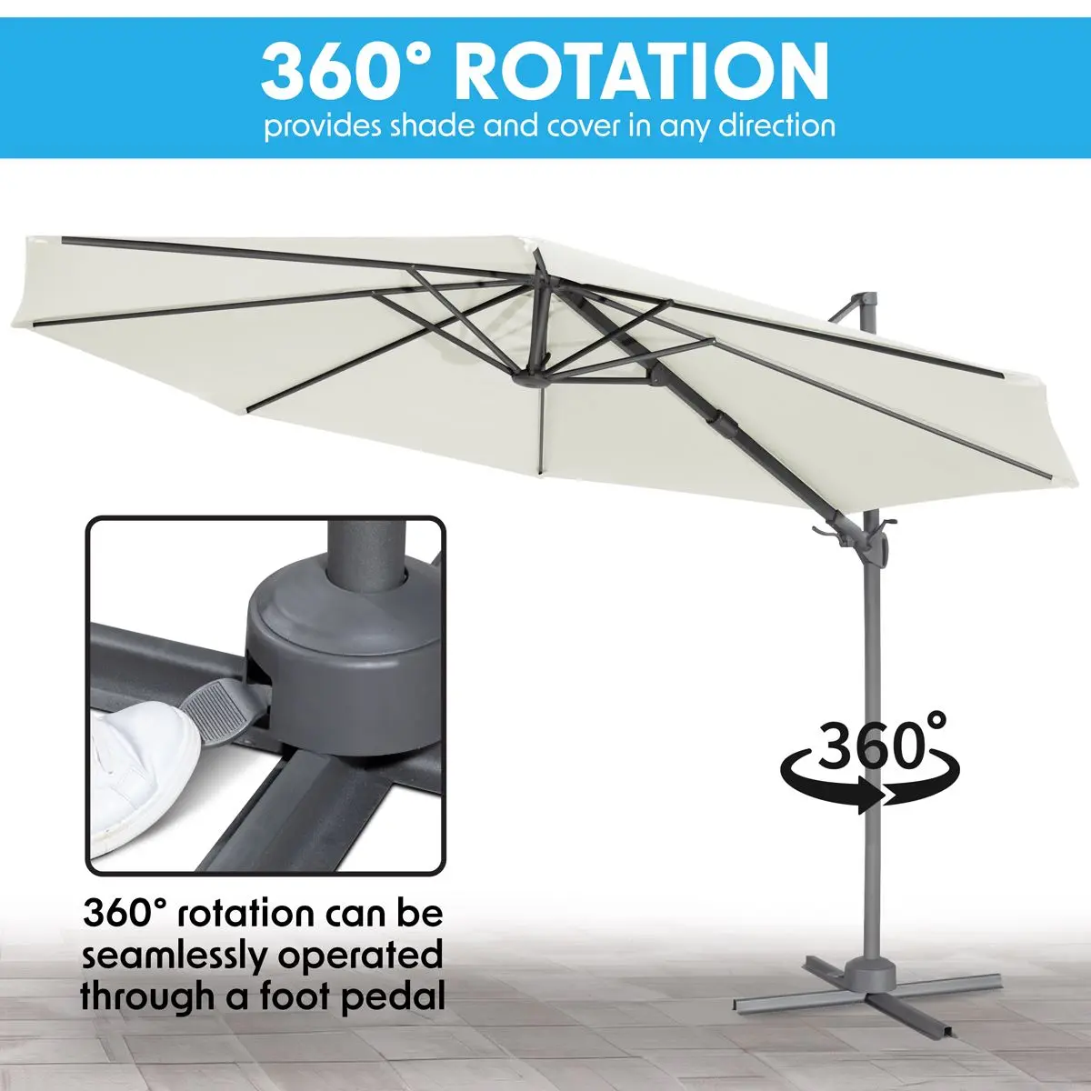 Dellonda Ø3m Garden/Patio Cantilever Parasol/Umbrella with Crank Handle, 360° Rotation, Tilt and Cover, Cream - Image 3