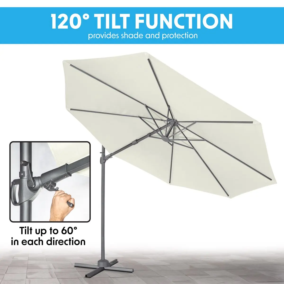 Dellonda Ø3m Garden/Patio Cantilever Parasol/Umbrella with Crank Handle, 360° Rotation, Tilt and Cover, Cream - Image 4