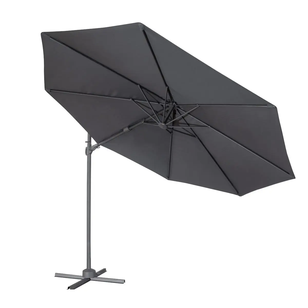 Dellonda Ø3m Garden/Patio Cantilever Parasol/Umbrella with Crank Handle, Tilt, 360° Rotation and Cover, Grey - Image 3