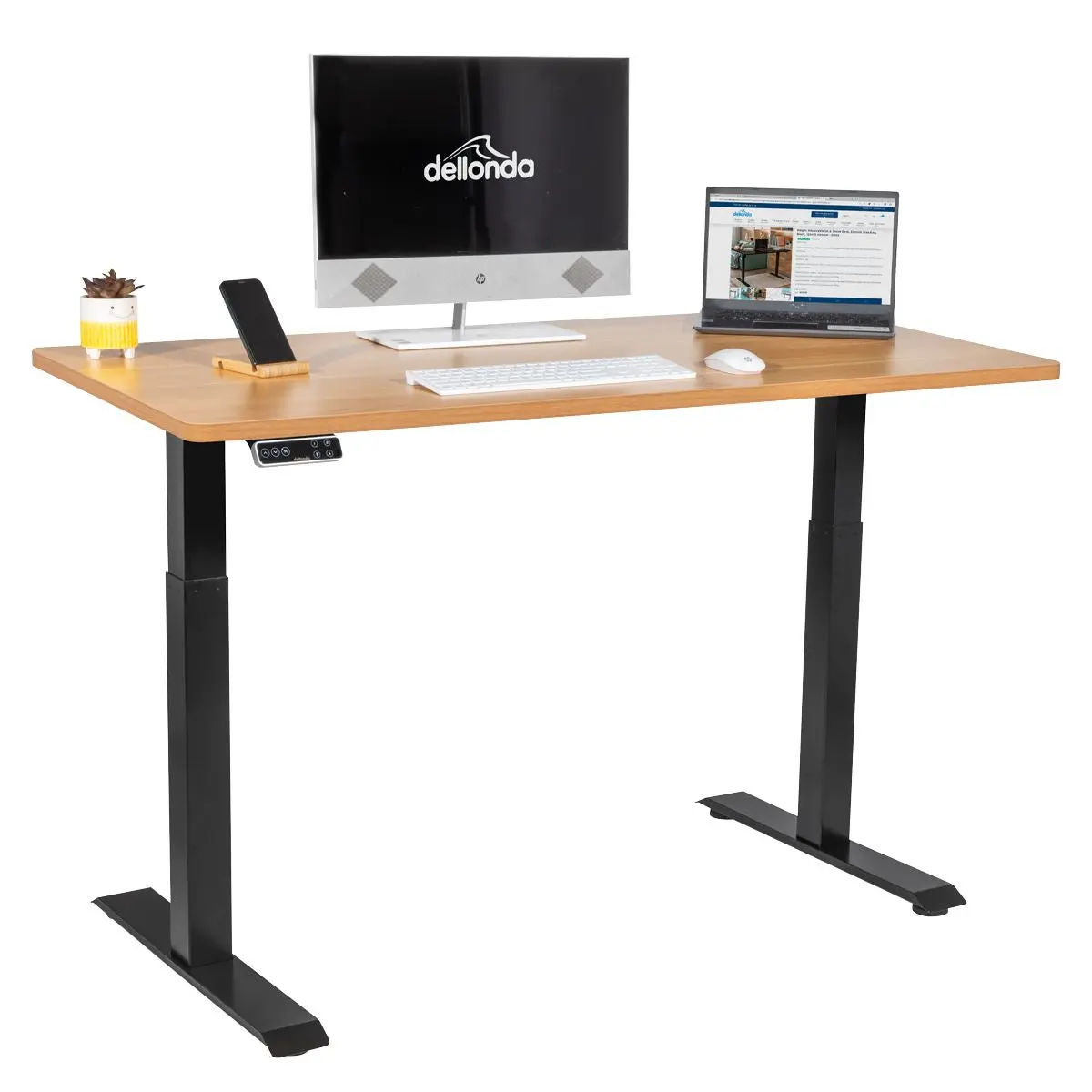 Dellonda Oak Electric Height Adjustable Standing Desk, 1400 x 700mm Dual Motor 100kg - Image 2