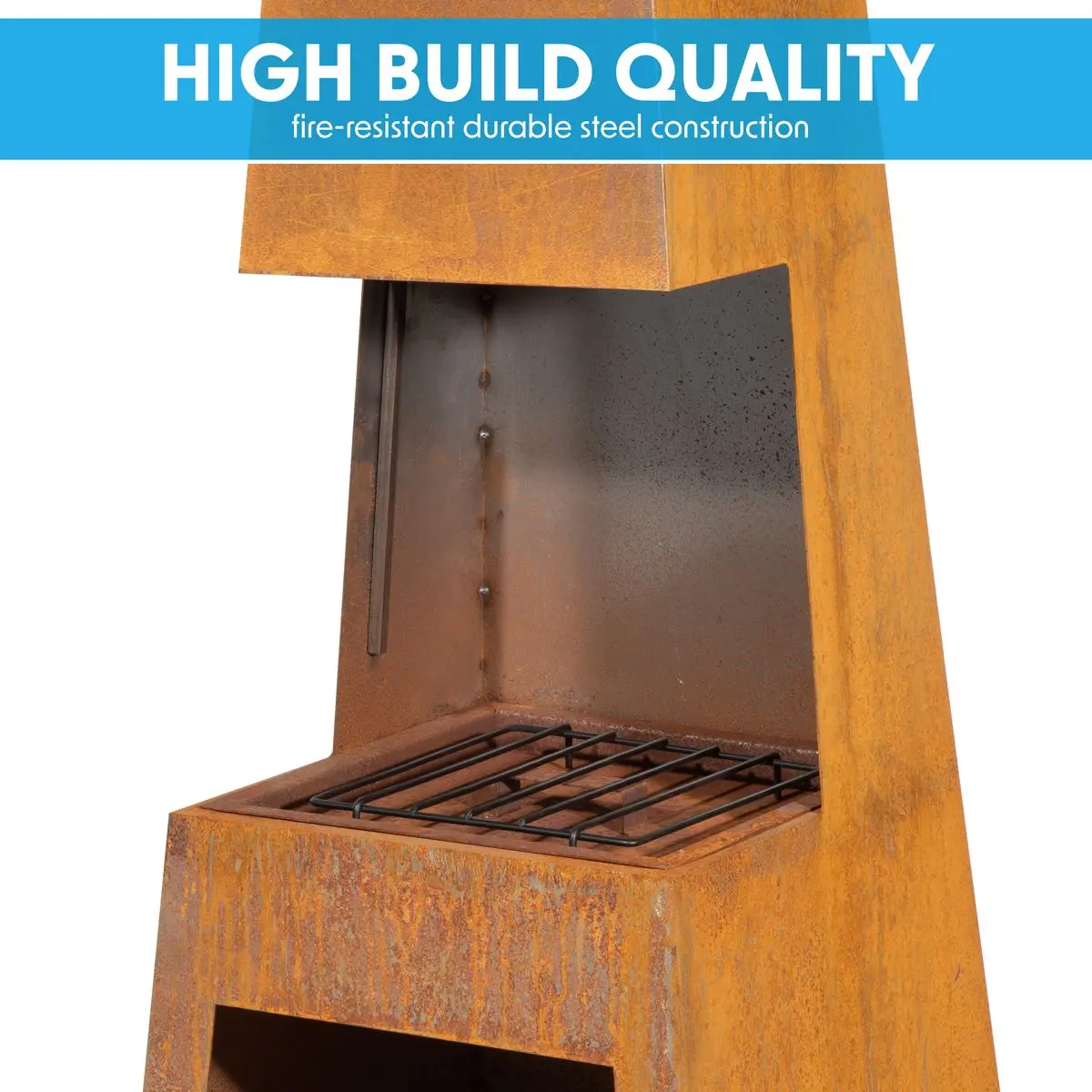 Dellonda Outdoor Chiminea Fireplace Heater Firewood Storage - Corten Steel - Image 12
