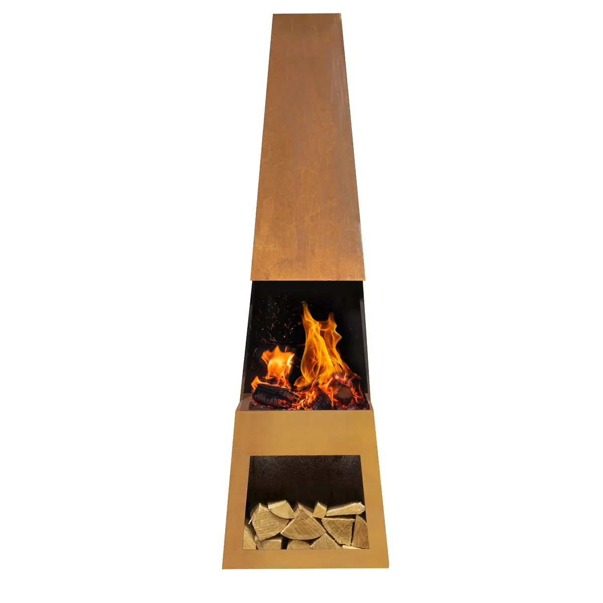 Dellonda Outdoor Chiminea Fireplace Heater Firewood Storage - Corten Steel - Image 3
