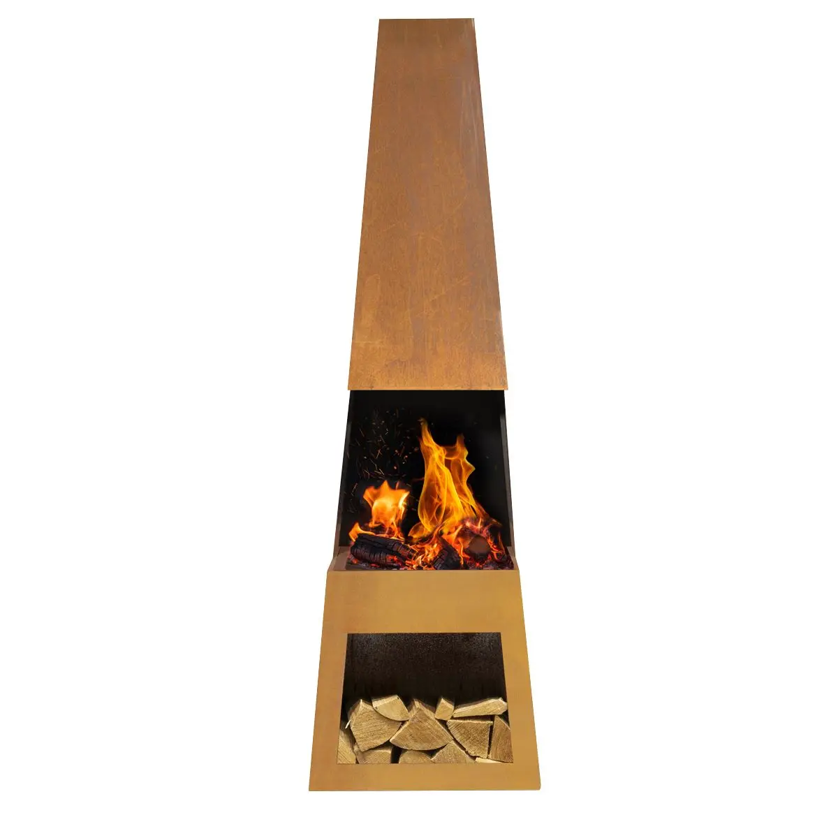 Dellonda Outdoor Chiminea Fireplace Heater Firewood Storage - Corten Steel - Image 5