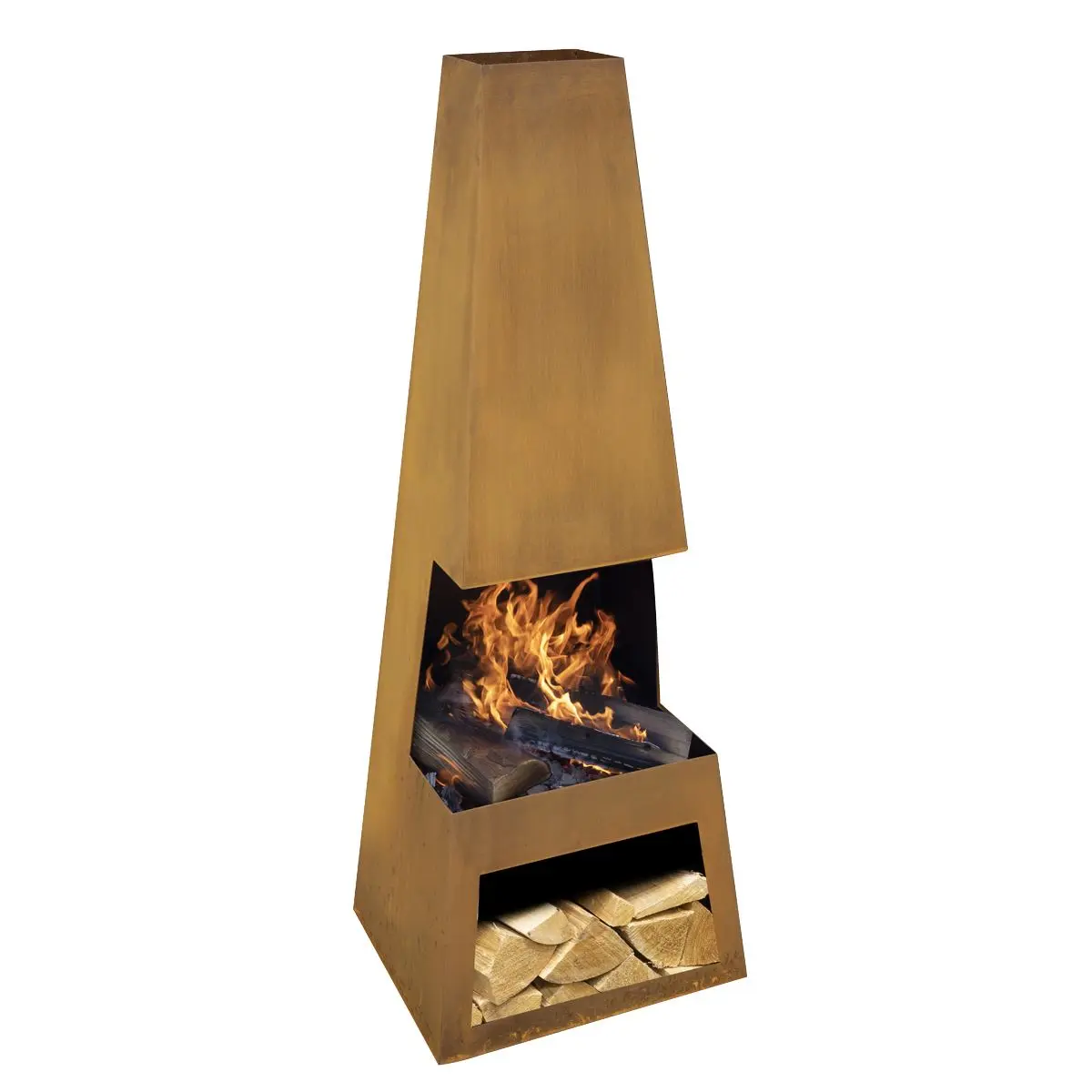 Dellonda Outdoor Chiminea Fireplace Heater Firewood Storage - Corten Steel - Image 6