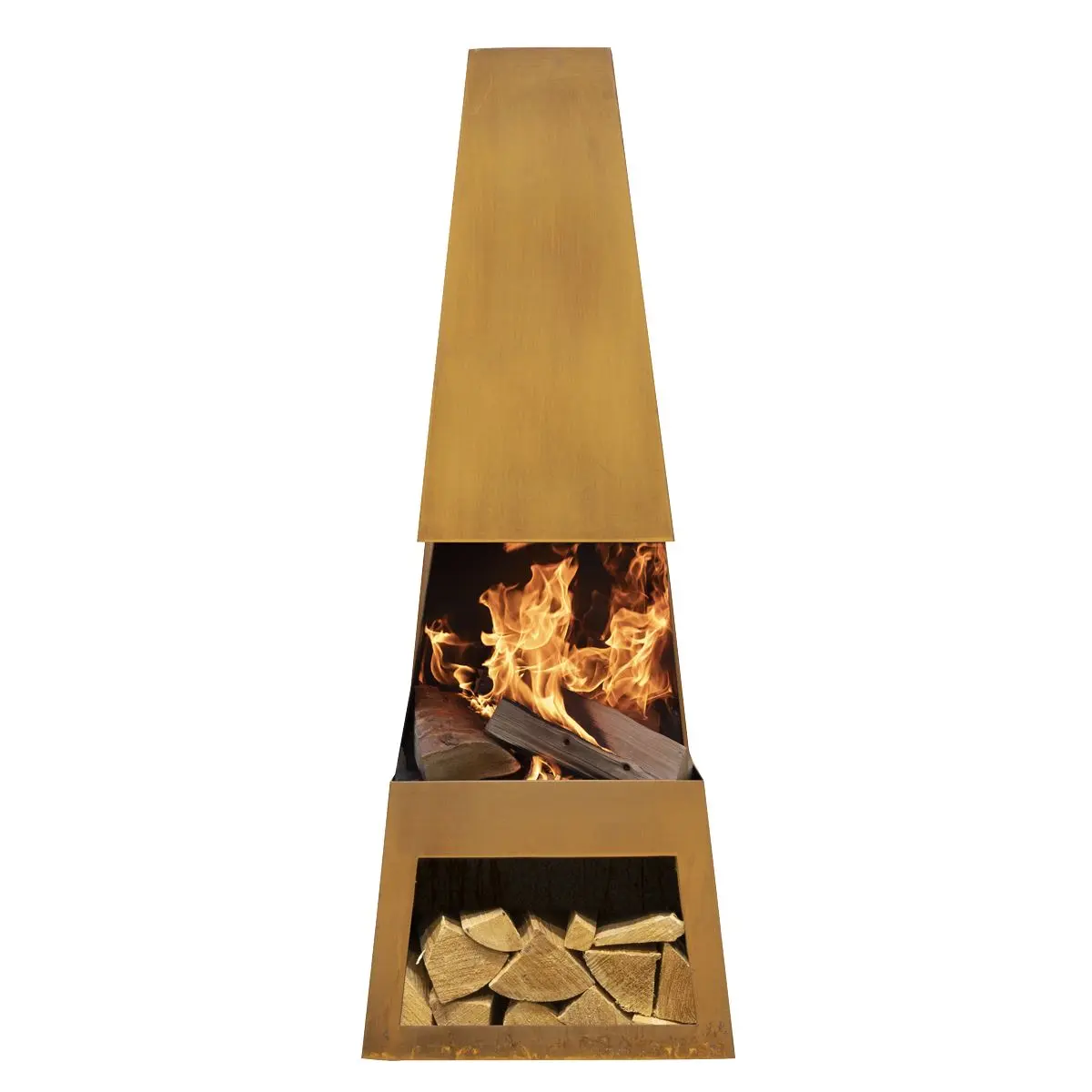 Dellonda Outdoor Chiminea Fireplace Heater Firewood Storage - Corten Steel - Image 7