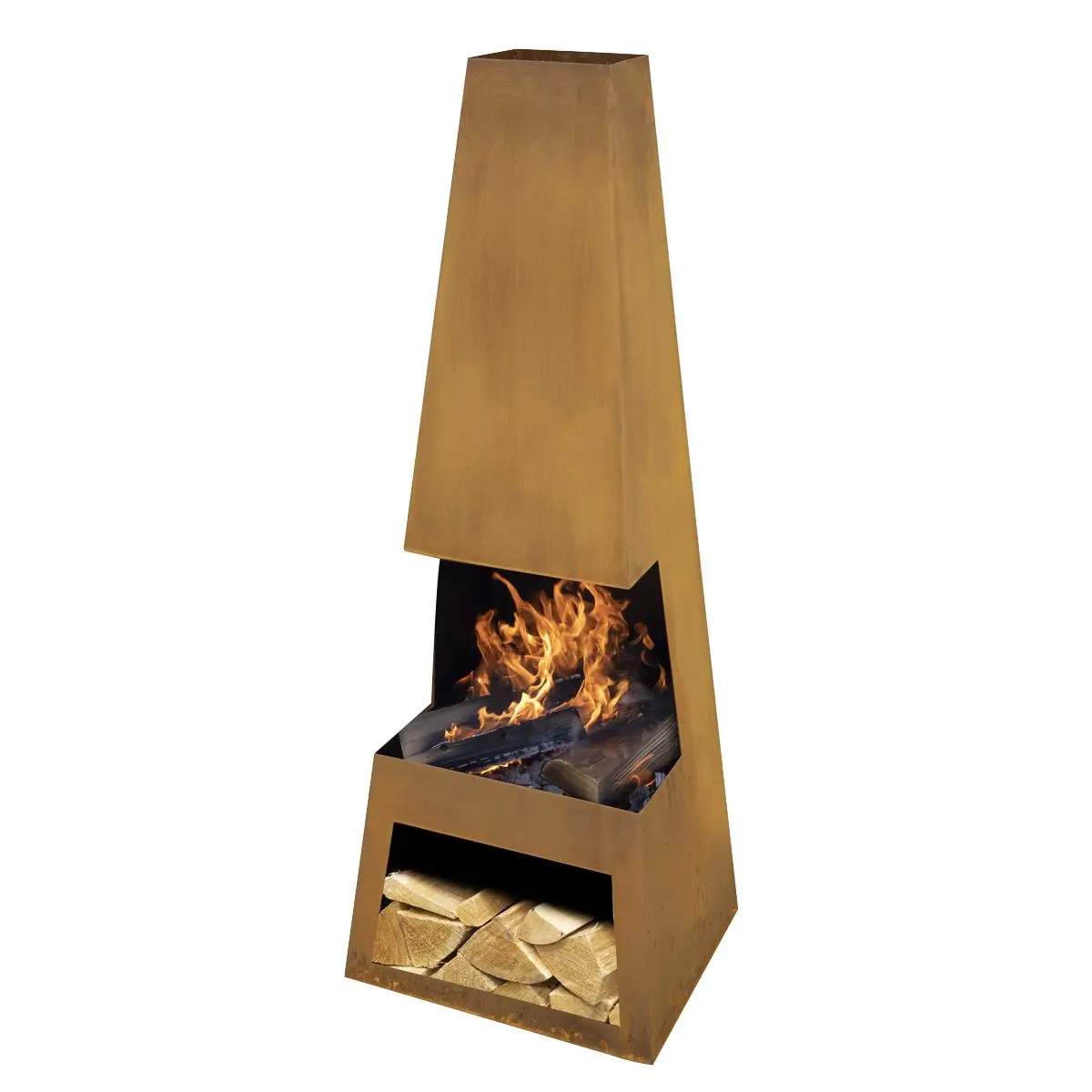 Dellonda Outdoor Chiminea Fireplace Heater Firewood Storage - Corten Steel - Image 8