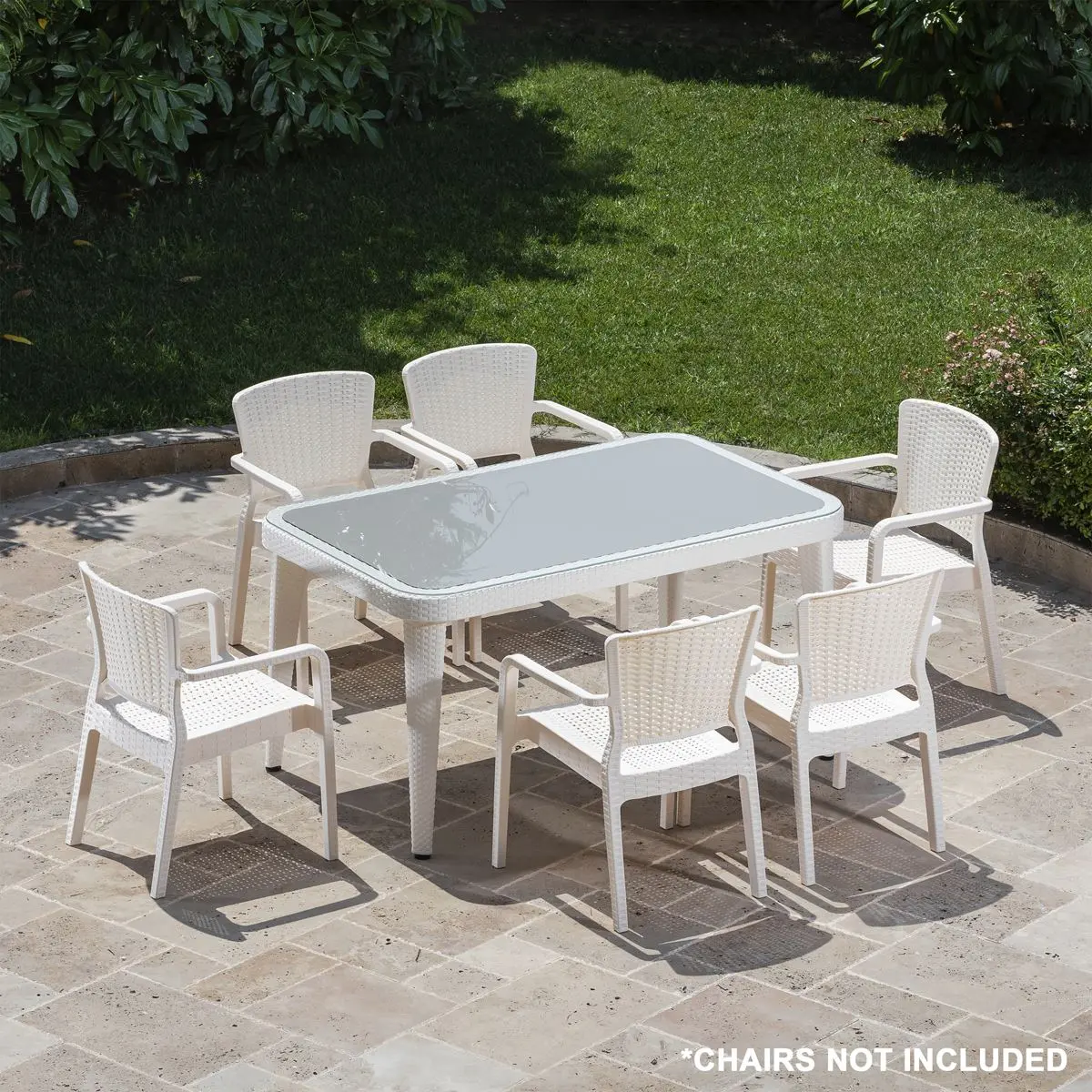 Dellonda Outdoor Dining Table Weather Resistant Body Glass Table 90x150cm - Image 4