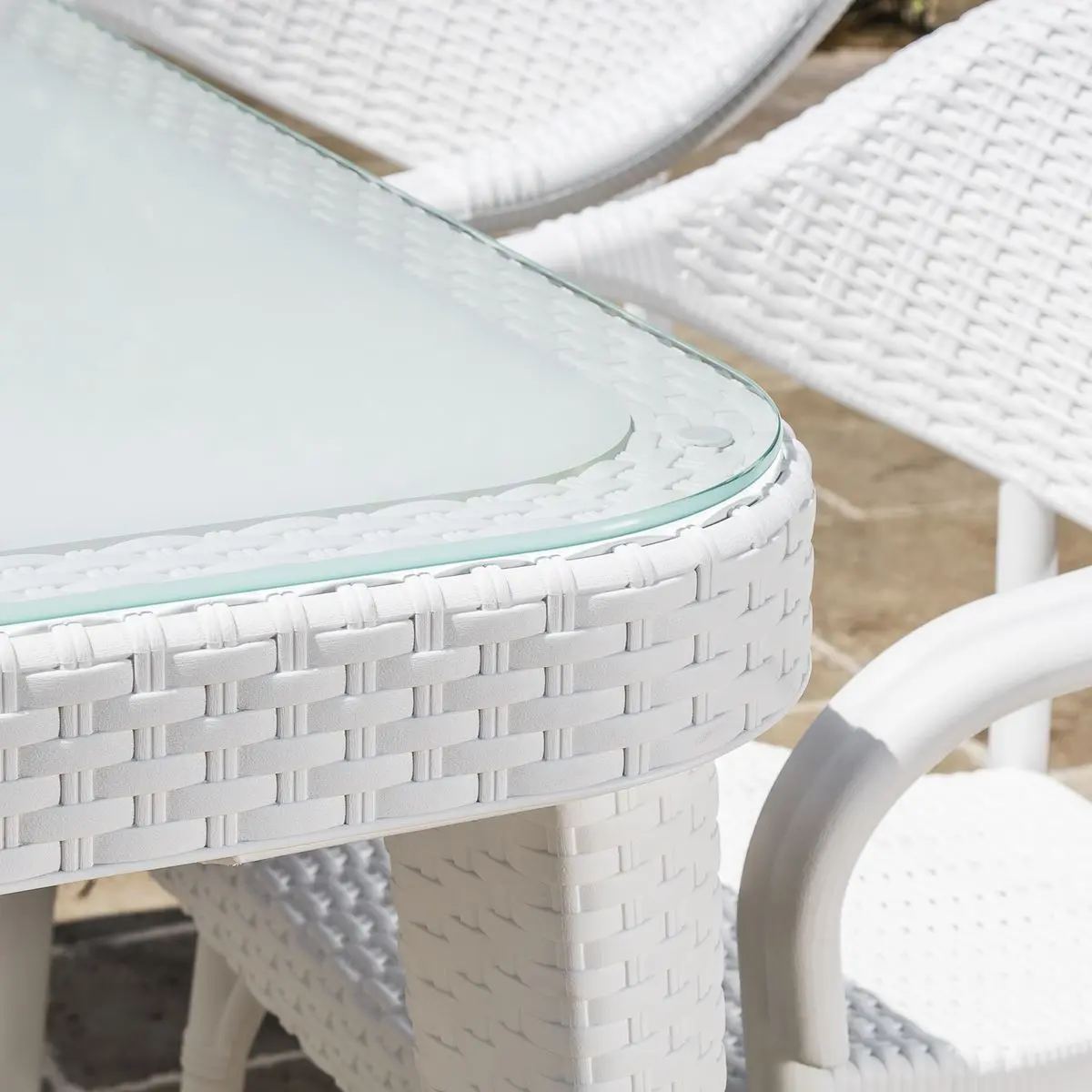 Dellonda Outdoor Dining Table Weather Resistant Body Glass Table 90x150cm - Image 7