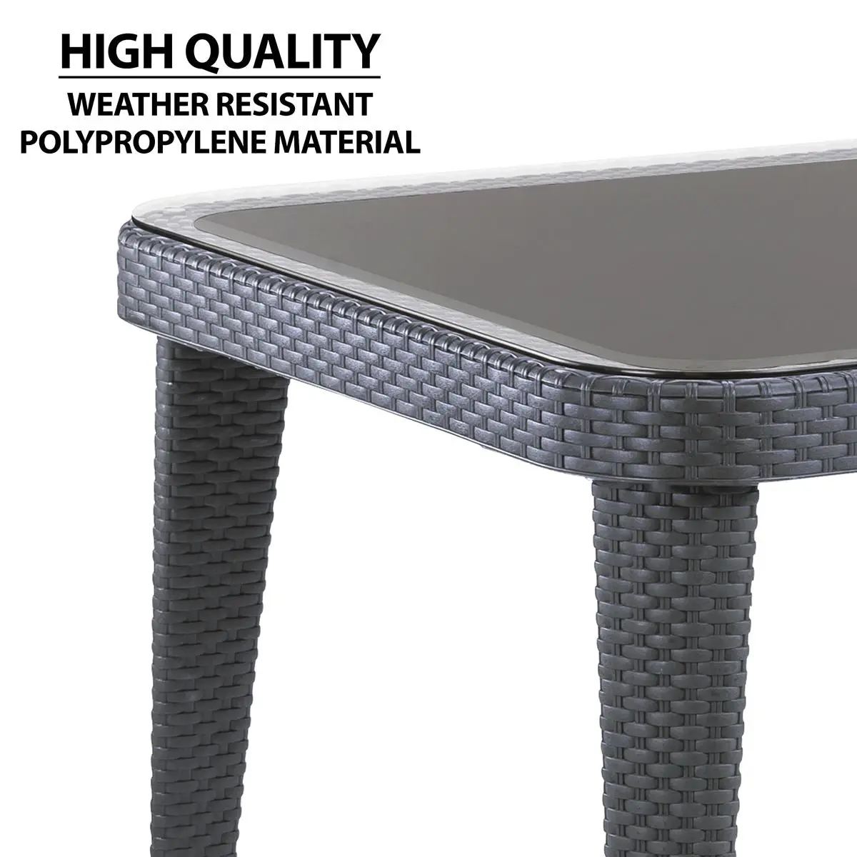 Dellonda Outdoor Dining Table Weather Resistant Body Glass Table 90x150cm - Image 2