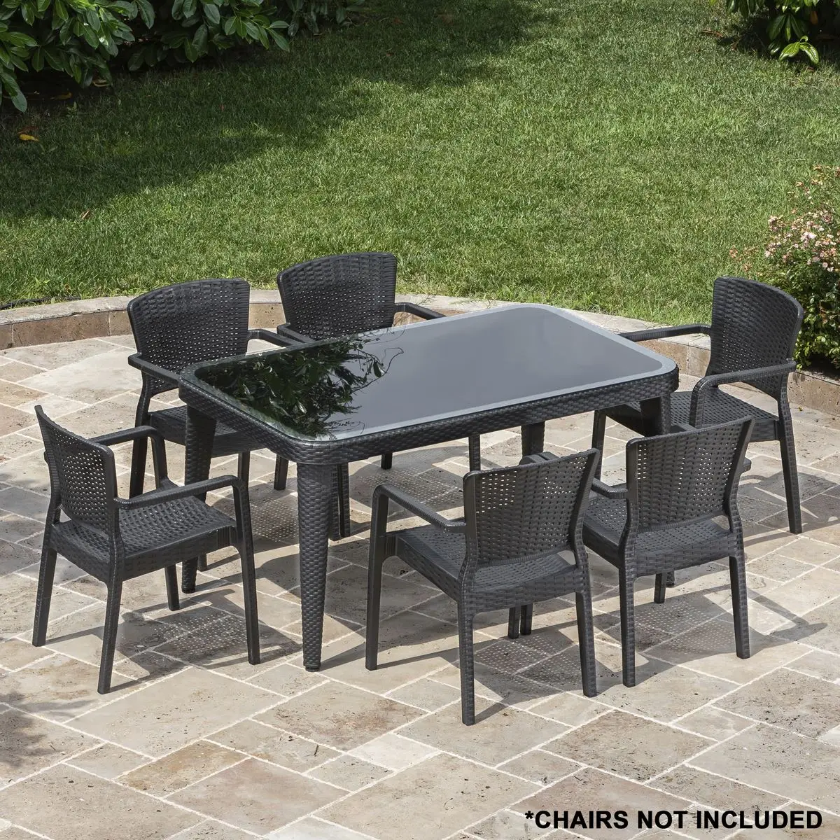 Dellonda Outdoor Dining Table Weather Resistant Body Glass Table 90x150cm - Image 4