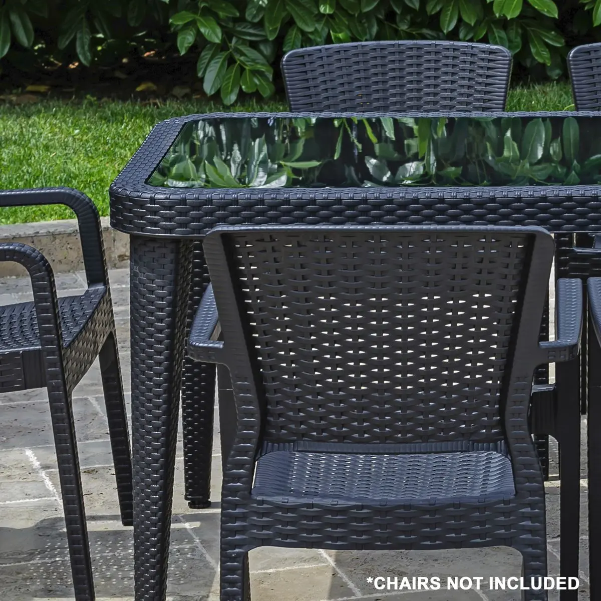 Dellonda Outdoor Dining Table Weather Resistant Body Glass Table 90x150cm - Image 5