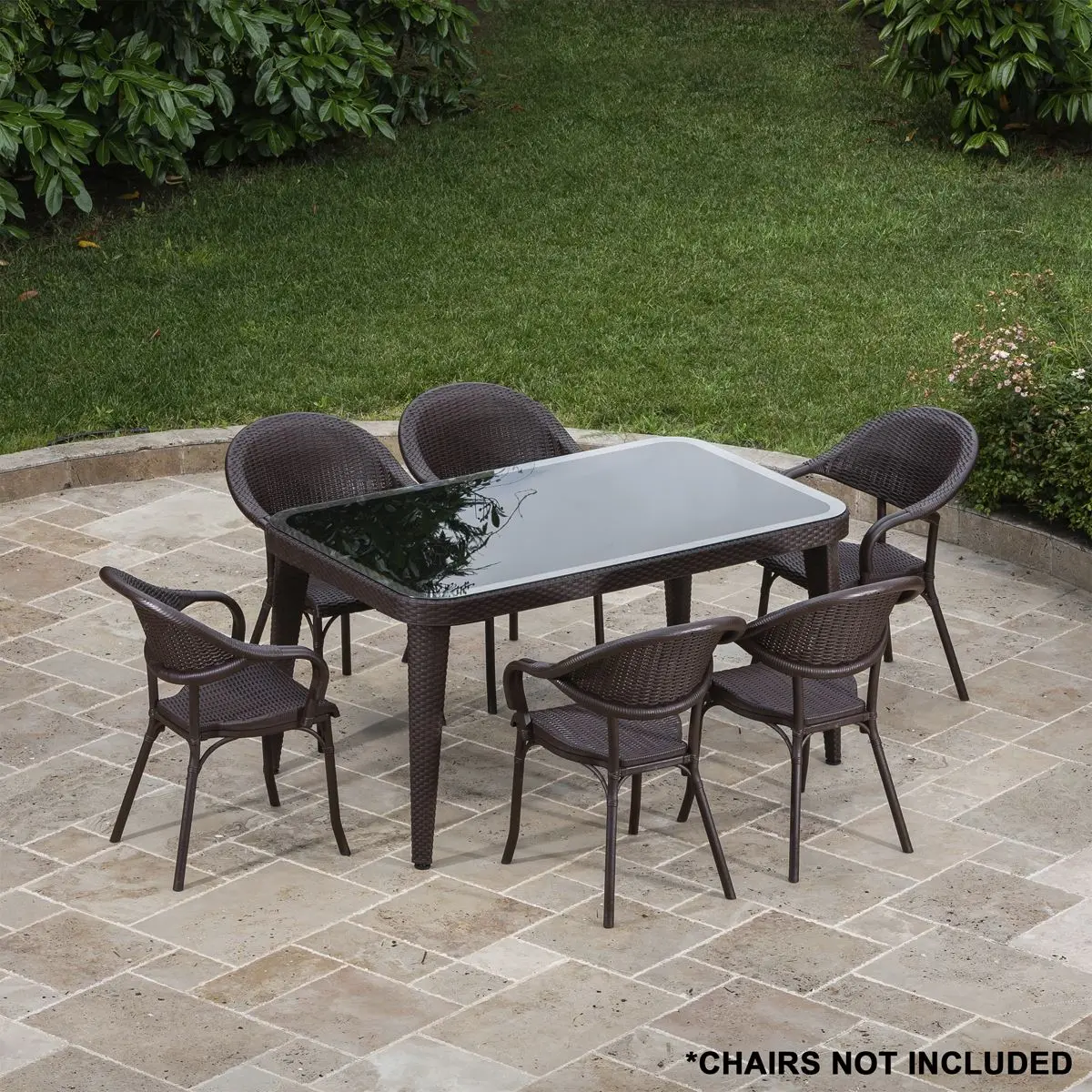 Dellonda Outdoor Dining Table Weather Resistant Glass Table 90x150cm - Image 4