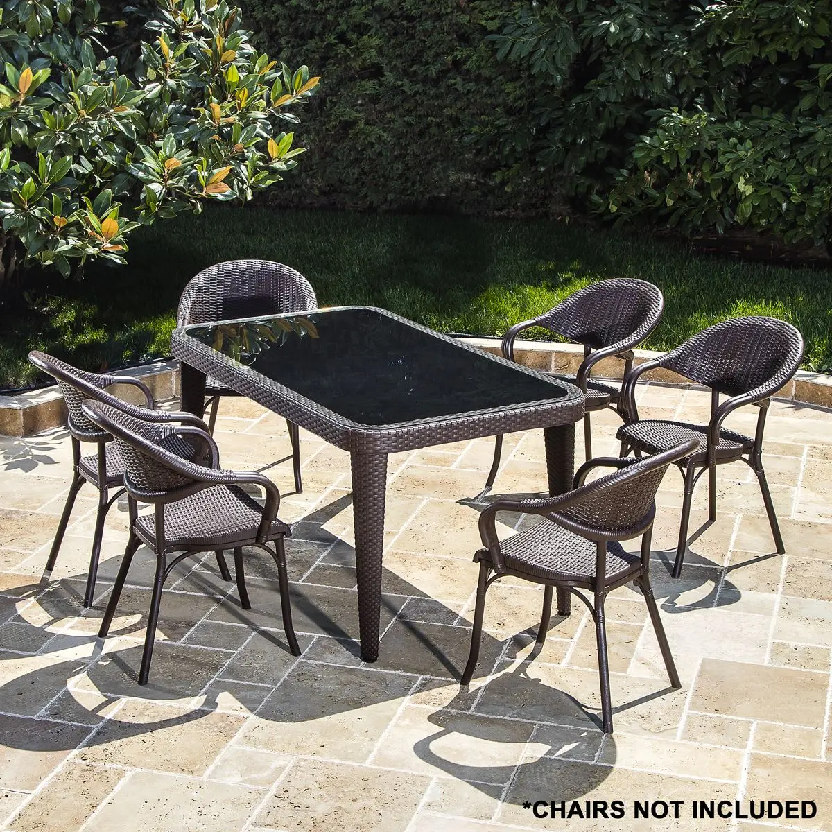 Dellonda Outdoor Dining Table Weather Resistant Glass Table 90x150cm - Image 6