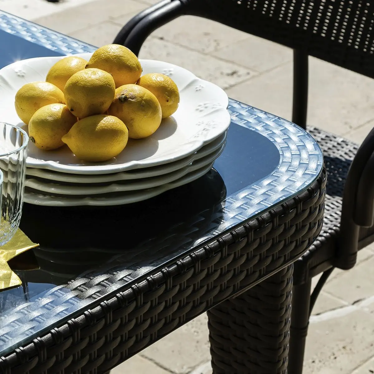 Dellonda Outdoor Dining Table Weather Resistant Glass Table 90x150cm - Image 8
