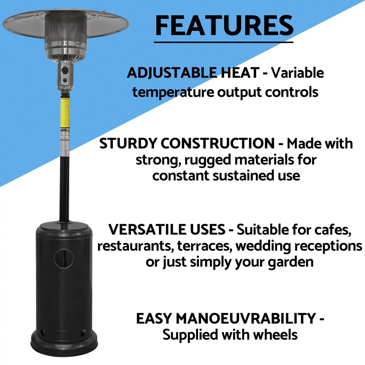 Dellonda Outdoor Garden Gas Patio Heater 13kW Commercial & Domestic Use, Black - Image 10