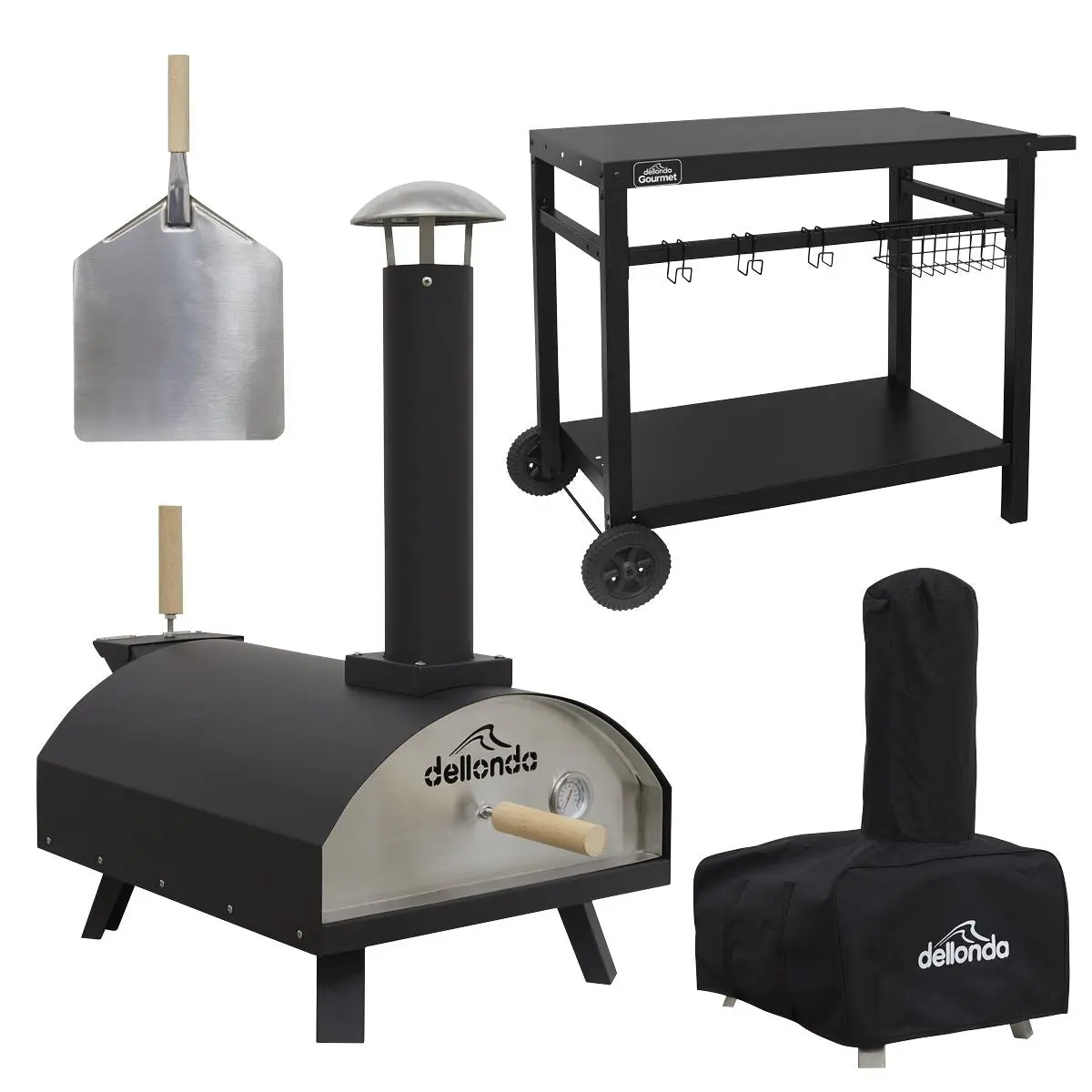 Dellonda Portable Wood-Fired Pizza Oven with Cover/Carry Bag and Trolley