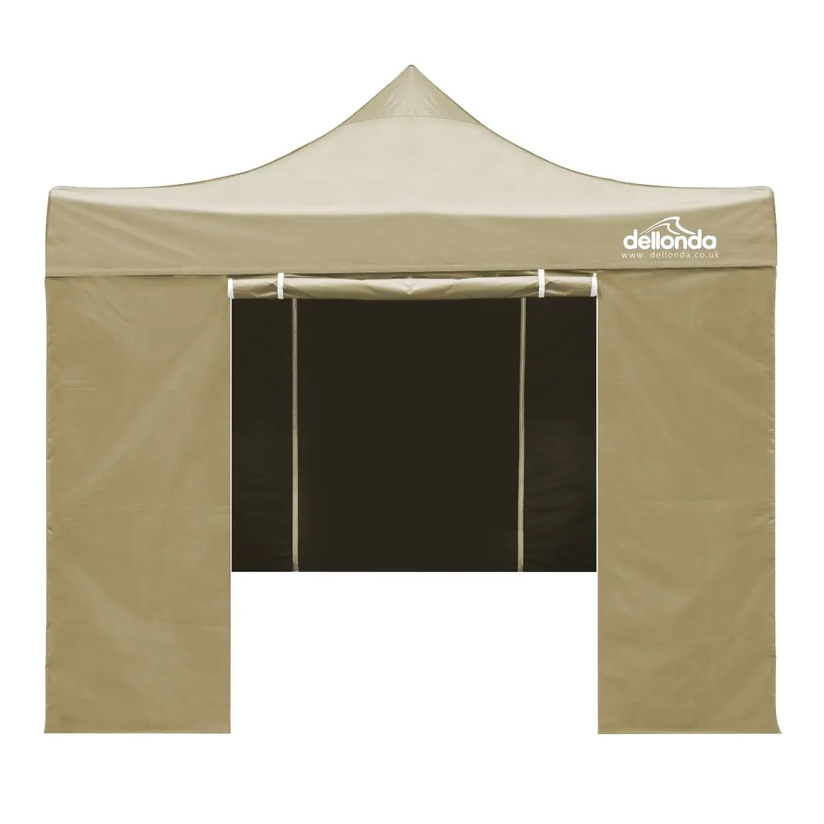 Dellonda Premium 2x2m Pop-Up Gazebo & Side Walls, PVC Coated, Water Resistant Fabric, Supplied with Carry Bag, Rope, Stakes & Weight Bags - Beige - Image 3